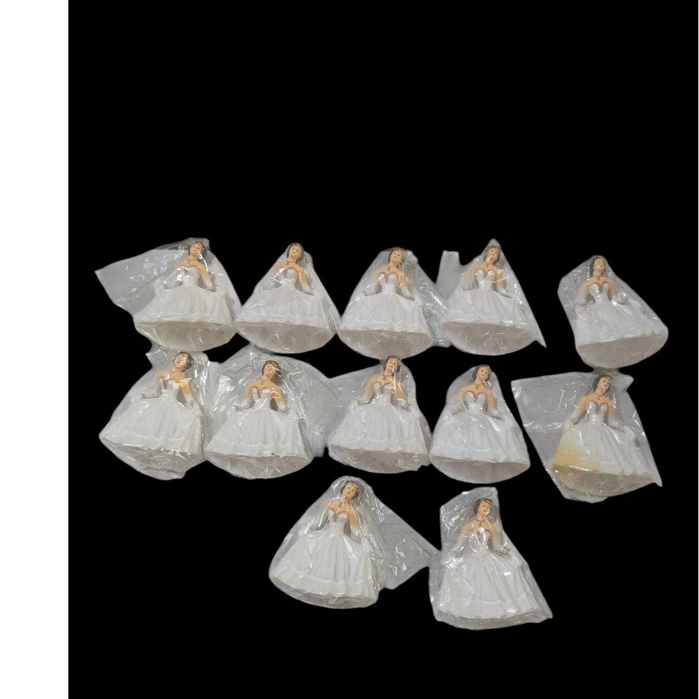 Lot of 12 Vintage Style Bride Debutante Cake Topper Figurines White Gold 2.5 in